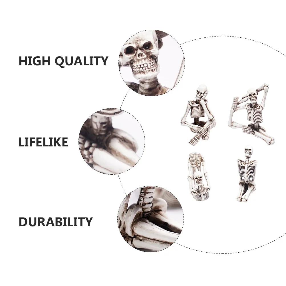 

4 Pcs Yoga Skull Ornament Halloween Decorations' Bones Décoration Props Indoor Resin Party Desktop Office
