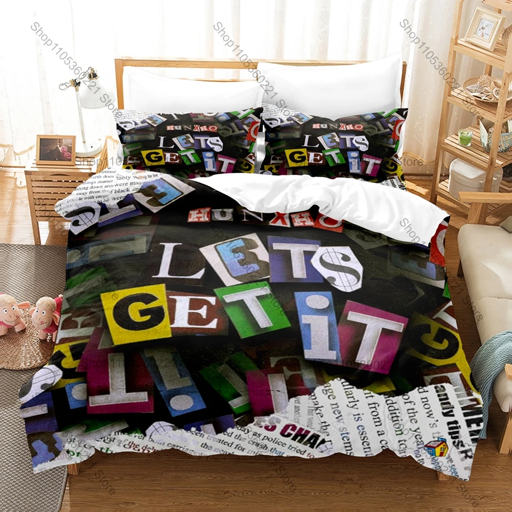 Cool Icon Hunxho Street Poet Portrait Graphic Bedroom Decor Bedding Duvet Cover + 2 Pillowcases Rap Music Fan Room Decor
