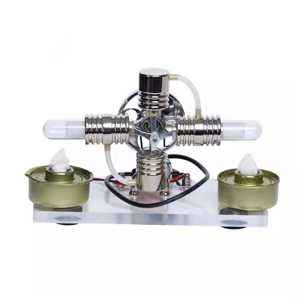 

Модель двигателя Стирлинга, крест, двойной цилиндр, пара, физика, наука, мелкое производство, небольшой изобретение, экспериментальная игрушка