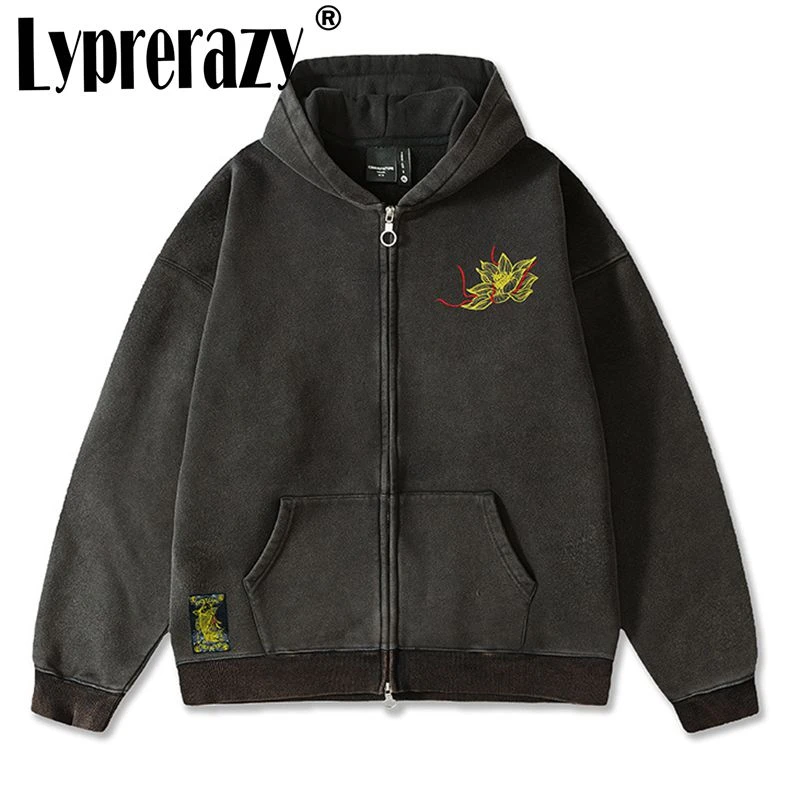 Lyprerazy Men's Autumn and Winter Velvet Retro Chinese Style Embroidered Hooded Sweater Loose Casual Couple Hoodie