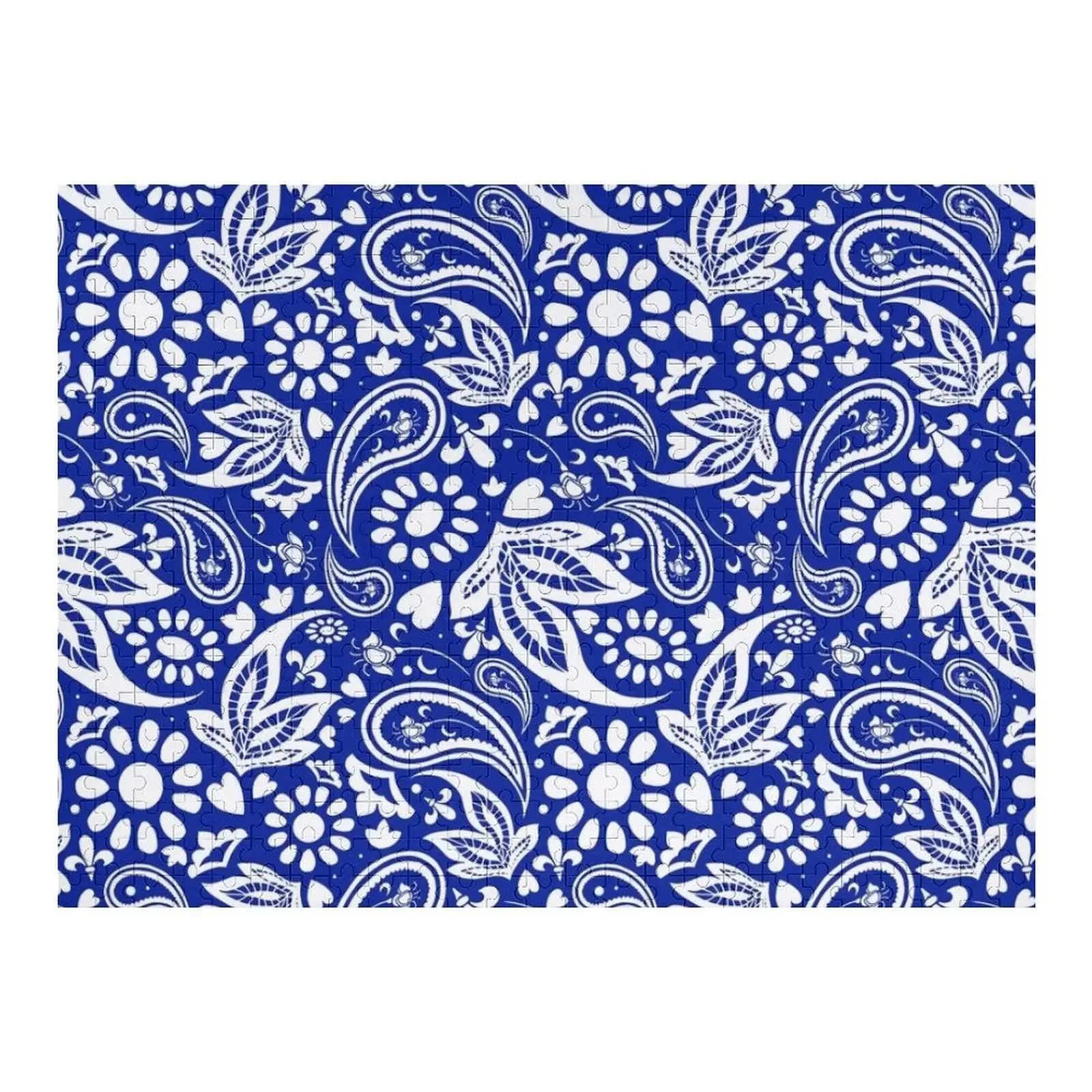 

Бохо-шикарный синий и белый узор Пейсли, деревянный пазл для взрослых и детей, деревянный пазл