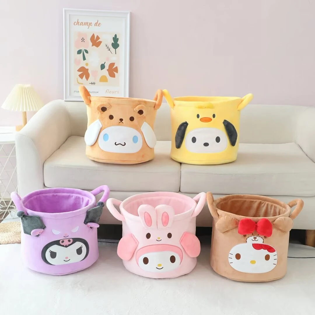 Lovely High Capacity Storage Bucket Kawaii Anime Kuromi My Melody Cinnamoroll Home Bedroom Japanese Style Storage Box