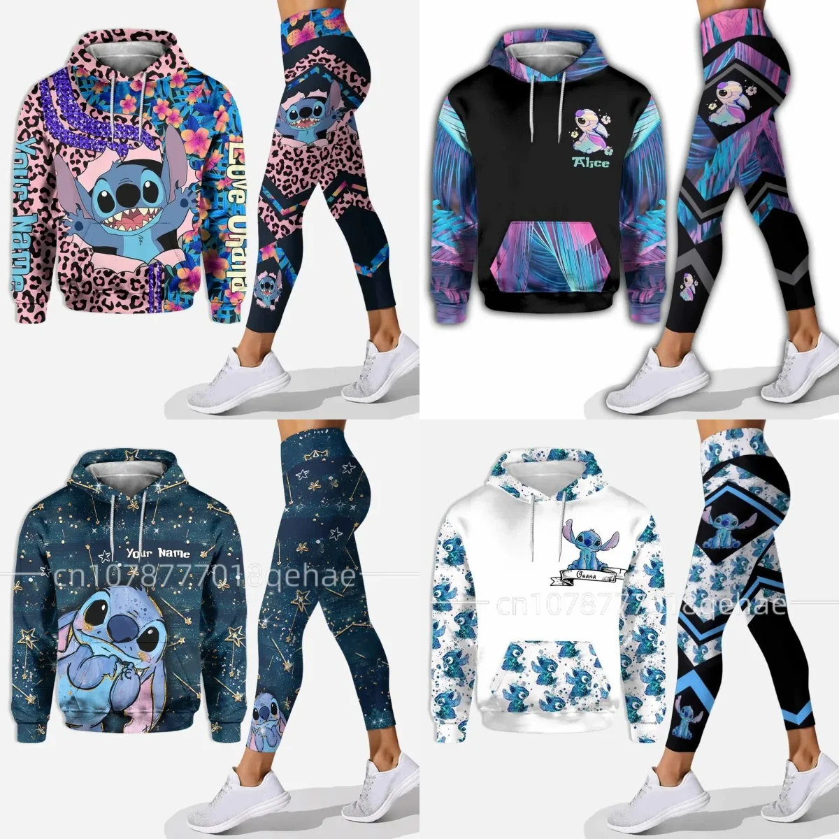 2024 3D Women's Set Sports Hoodie Sweater Yoga Pants Disney Cute Stitch Princess Yoga Set Hoodie Top hoodie y2k clothes