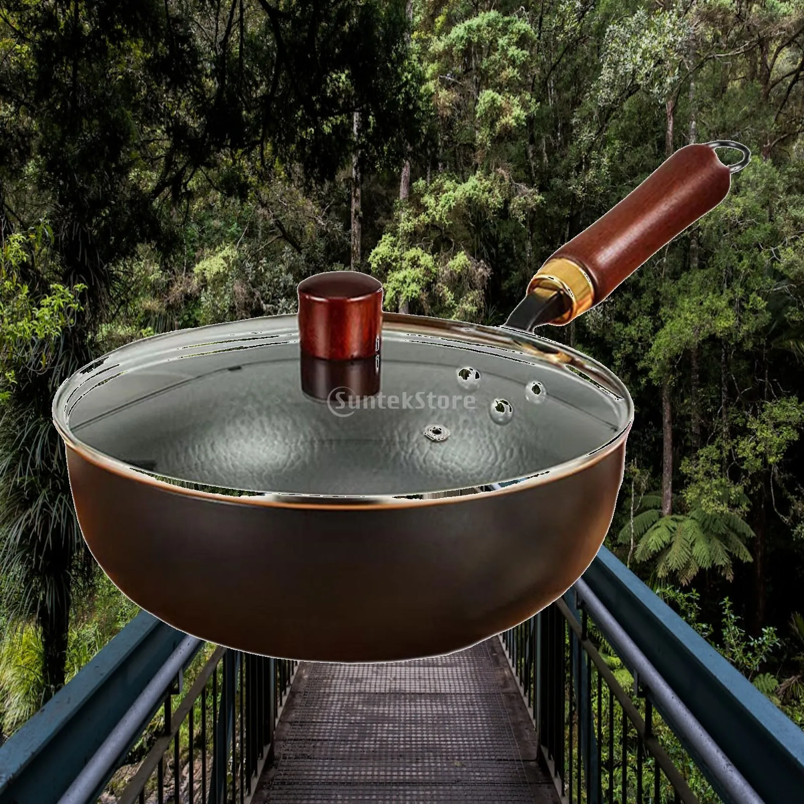 Nonstick Wok Chinese Wok with Hanging Hook Cookware Frying Wok Pan Flat Bottom Wok for Camping Kitchen Gas Stove