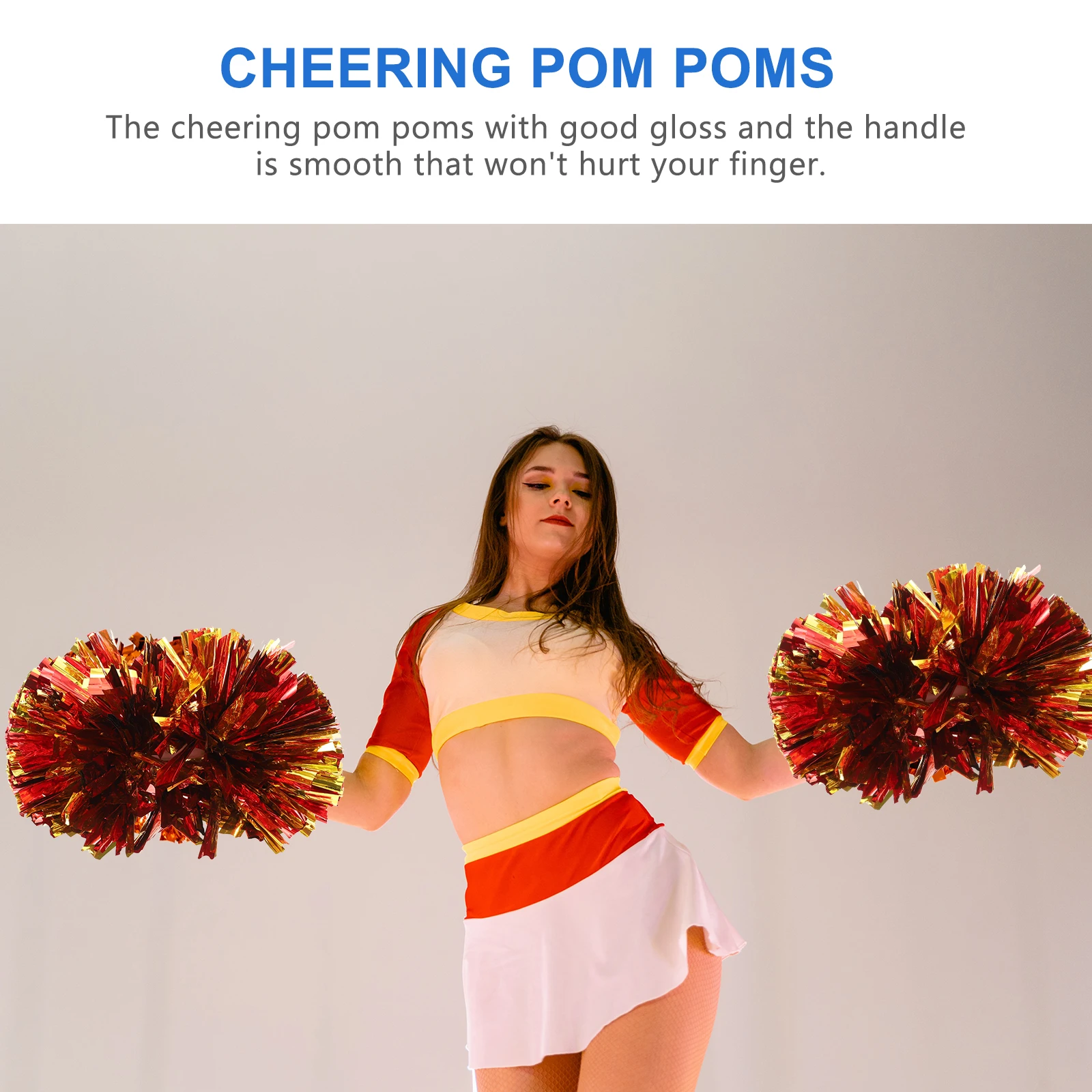 

2pcs Cheering Pompom Lightweight PET Bright Smooth Handle Costume Accessory Gymnastics Prop Event Supplies Dance Decoration