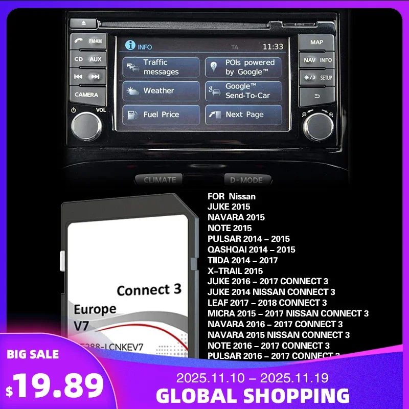 

Connect3 V7 Sat Nav Update GPS 16GB Car Map SD Memory Flash Card EUROPE UK Spain