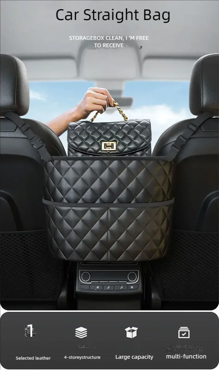Auto-Mittelstuhl-Aufbewahrungsnetz, große Kapazität, Ledertasche, Aufbewahrungstasche für die Rückseite des Autositzes, Aufbewahrungstasche für Gegenstände, Hängetasche – Detail 11