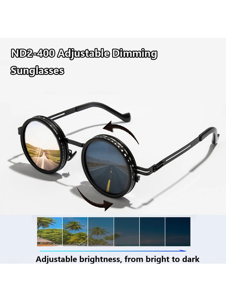 AliExpress Julyrays Cycling Polarized ND9 Adjustable Dimming Sun Glasses Female Male Round Frame Sunglasses Retro Punk Men Fishing Eyewear Outdoor