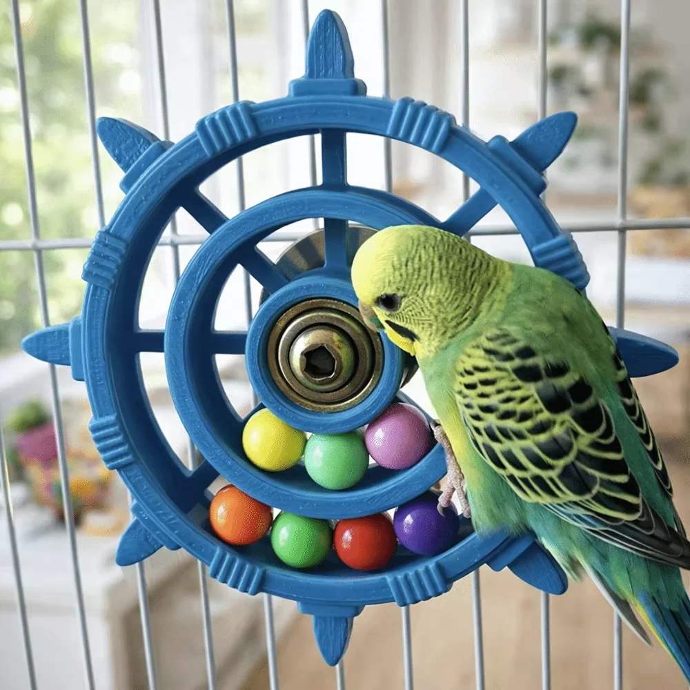 Ship Rudder Parrot Foraging Spinning Toy Silent Bearing Color Beads Bite Resistant Cage Rattle Toy For Budgie Parakeet