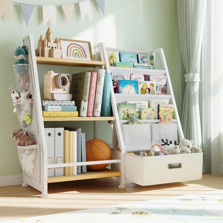 

Bookshelf and Toy Storage Organizer: Book Shelf for Room with Drawer to Store Books and Toys Organizer - 3 Tier Toddler Bookshe