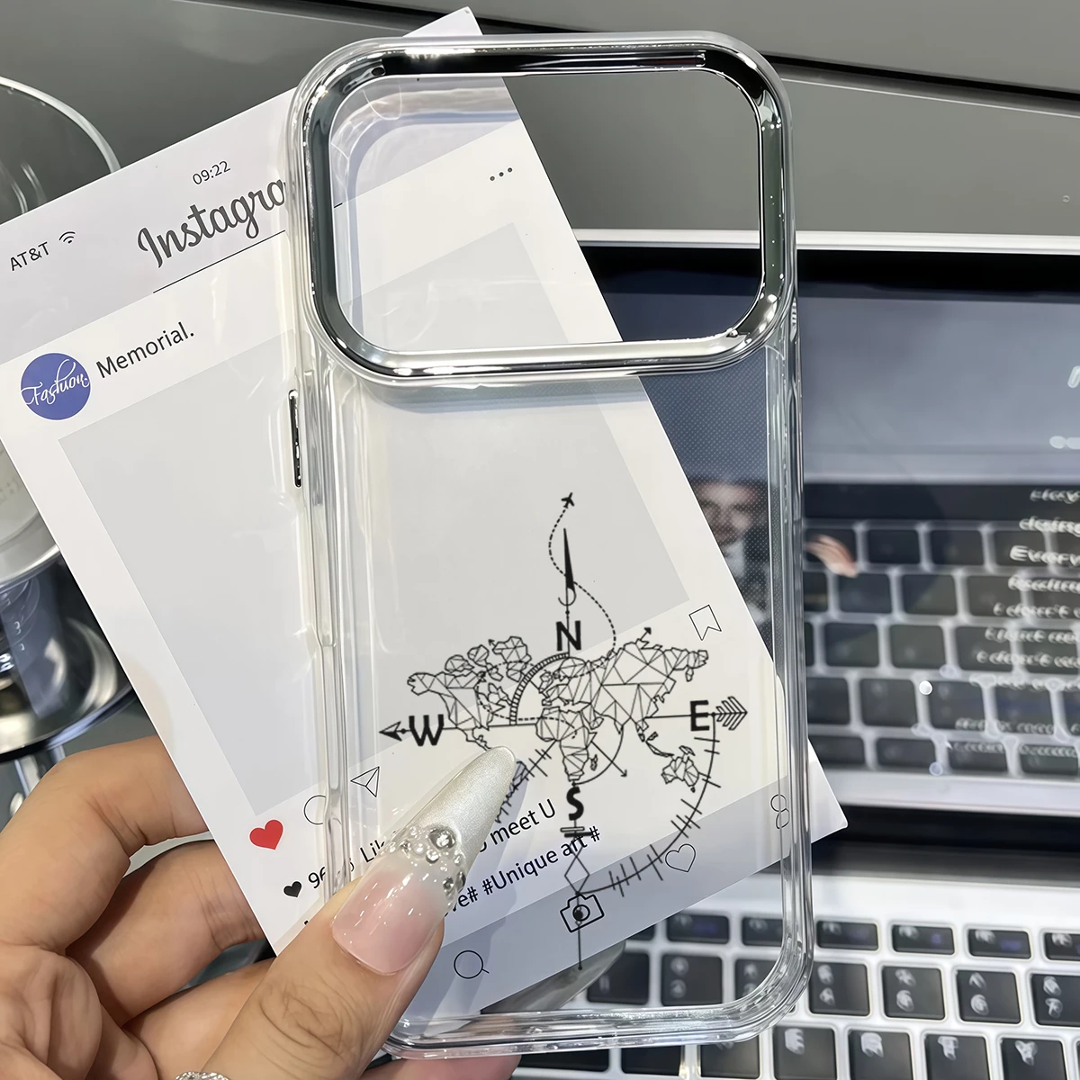 Pirve Phone Case For iPhone 18 17 16 15 14 Pro Max 16E Silver Lens Frame Transparent Shell Compass and World Map Cover