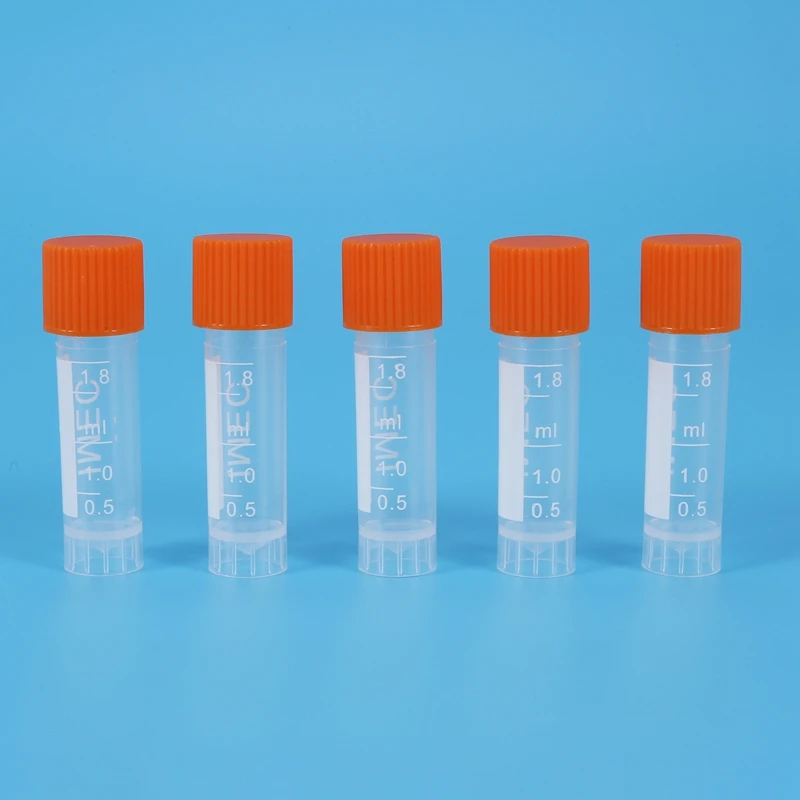 DT38 50Pcs 1.8ml Plastic Graduated 0.063oz Cryovial Test Tube Sample Pipe With Seal Cap