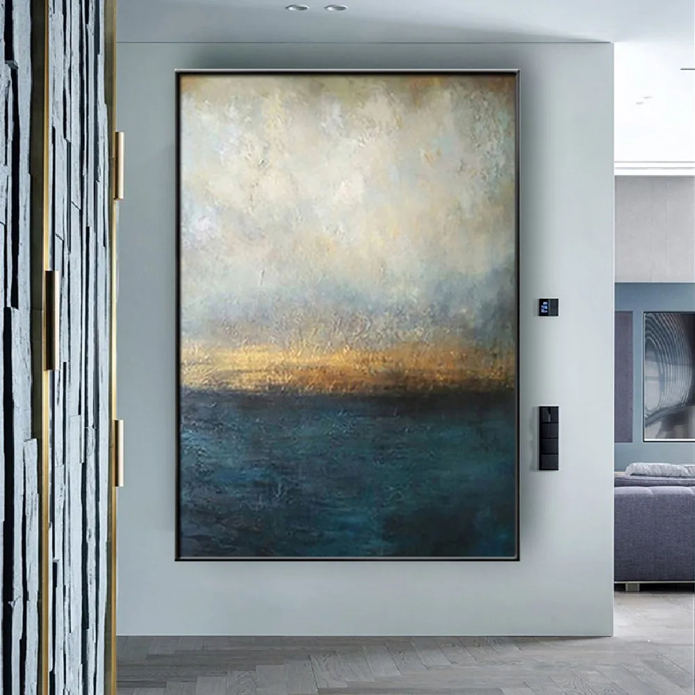 

Large Abstract Landscape Oil Painting Hand-Painted On Canvas Abstract blue gold texture wall Art For Home Wall Decor Painting