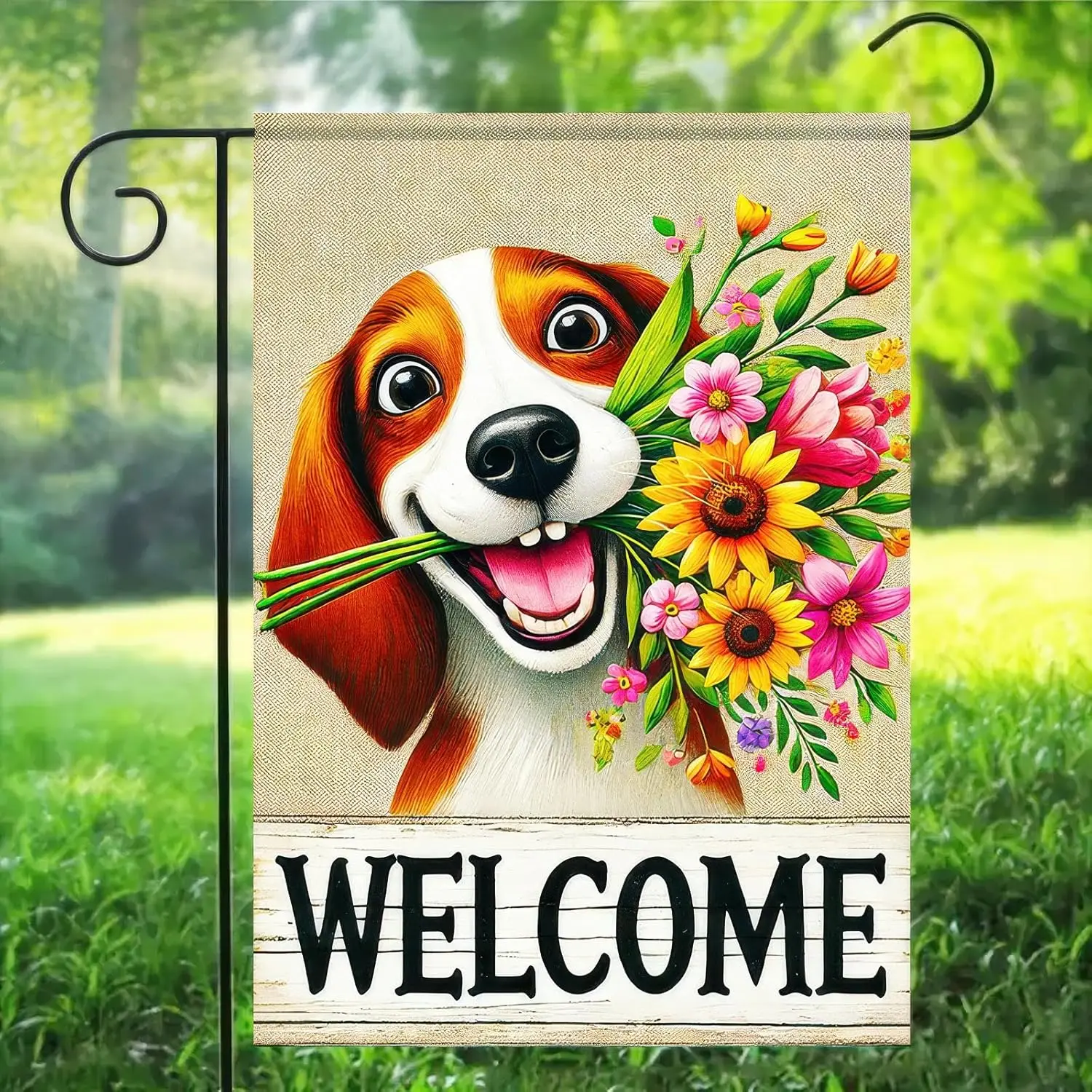 Welcome Spring Summer Garden Flag 12x18 Inch Double Sided Beagle Puppy Dog Daisy Seasonal Garden Flag Decoration Yard Small  SSL