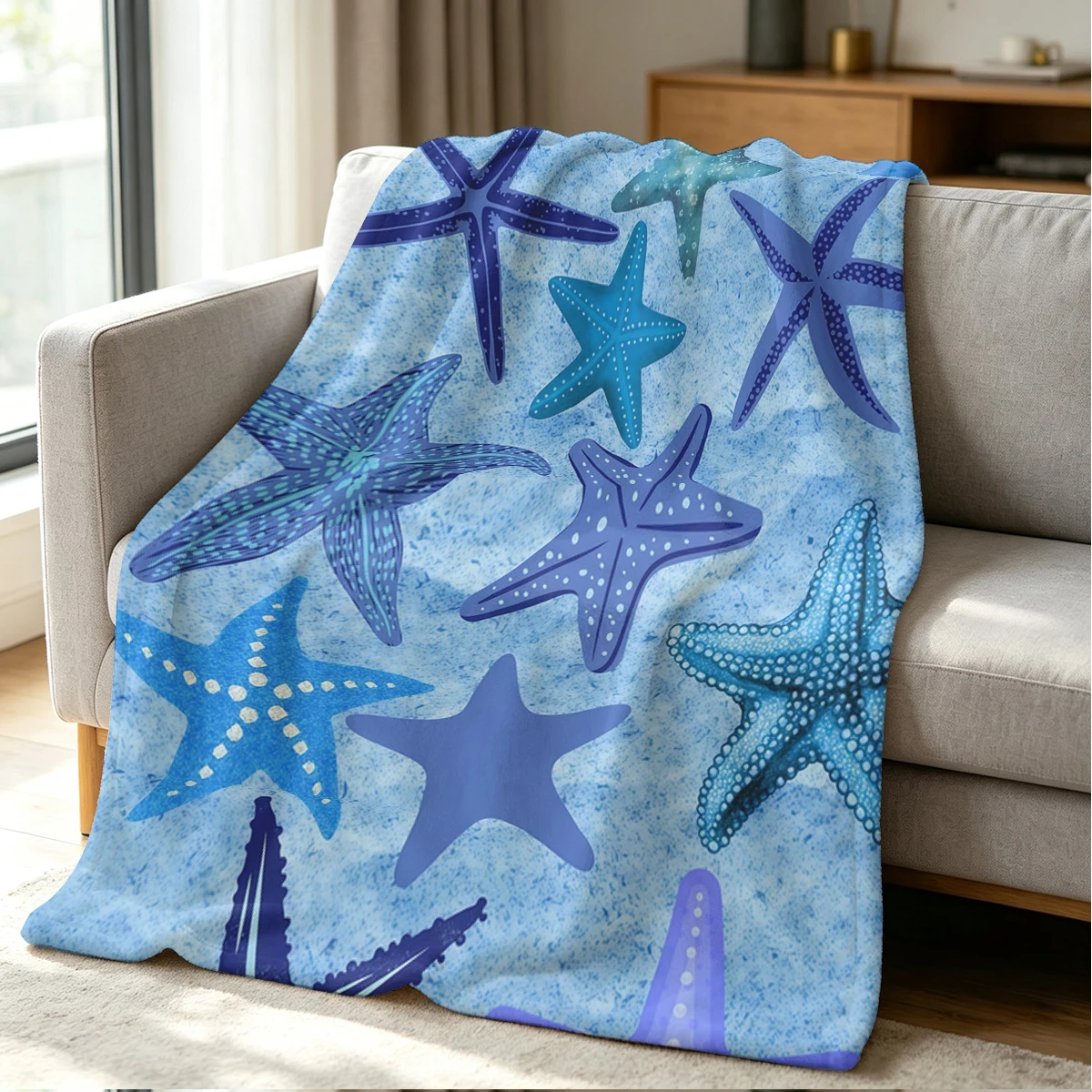 Sea Star Blanket Soft Cozy Throw for Sofa Bed Festive Holiday Decor Gift for Kids and Adults,Lightweight and Warm
