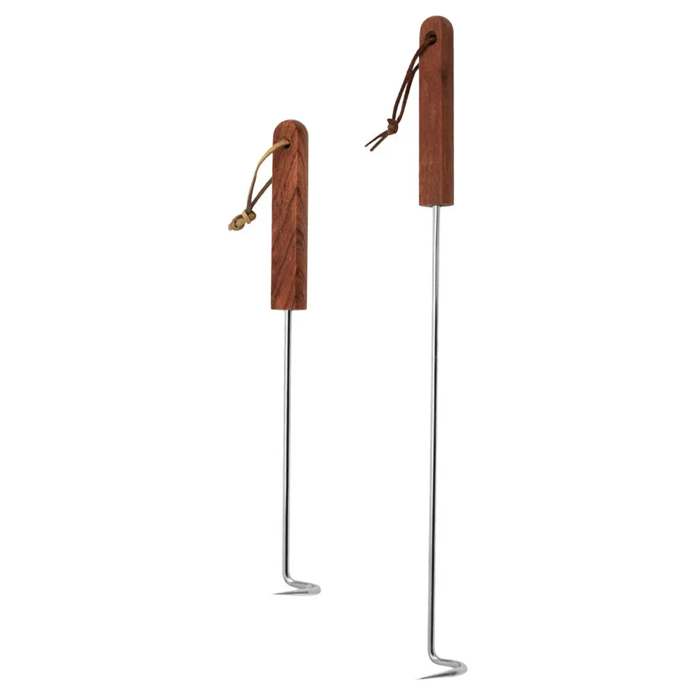 

2Pcs Stainless Steel Meat Hook Durable Wood Handle Bbq Grilling Turner Food Flipper Practical Slaughterhouse Accessory