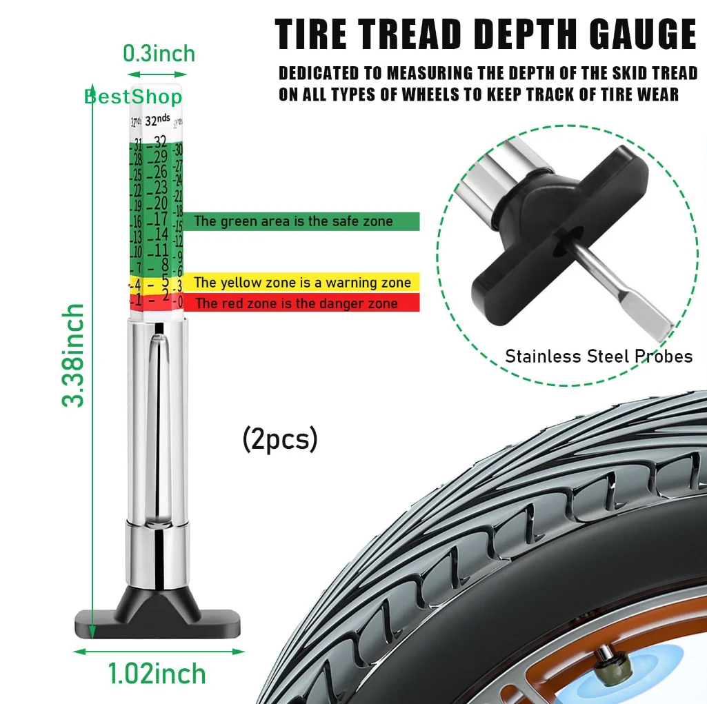Tire Tread Depth Gauge Plastic Metal Tyre Wear Measuring Tool High Precision 0‑25mm For Vehicle Car Truck Tire Inspection Repair