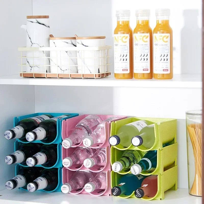 

1pc Water Bottle Organizer Plastic Fridge Drink Storage Box Holder Refrigerator Stackable Wine Beverage Rack For Kitchen Tools