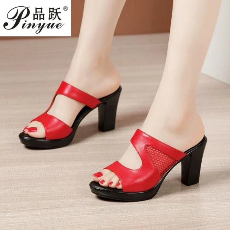 

Модные блестящие кожаные шлепанцы на платформе 8 см, летние туфли на высоком каблуке для офиса и вечеринок, размеры 32-43