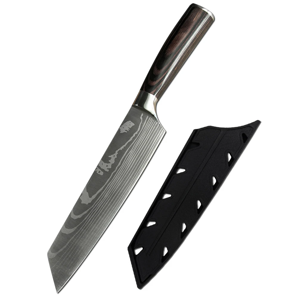

XYj японский кухонный нож 7,5 дюйма из нержавеющей стали с лазерным Дамасским узором Профессиональный кухонный поварской нож с деревянной ручкой