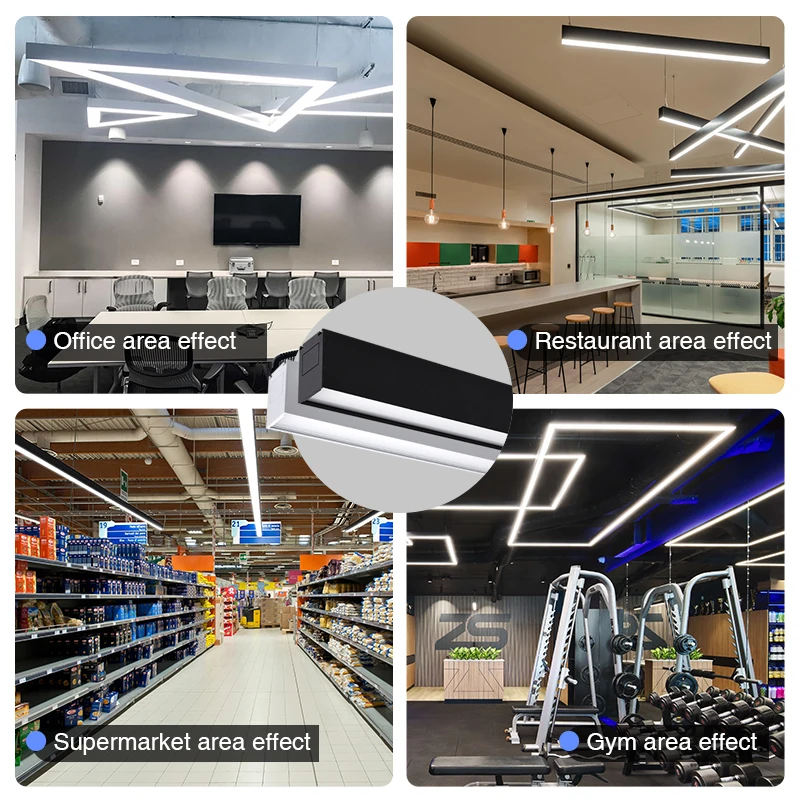 custom.Modern Square LED Linear Lamp Chandelier Aluminum Pendant Light Office Meeting Room Supermarket Barber Shop Gym