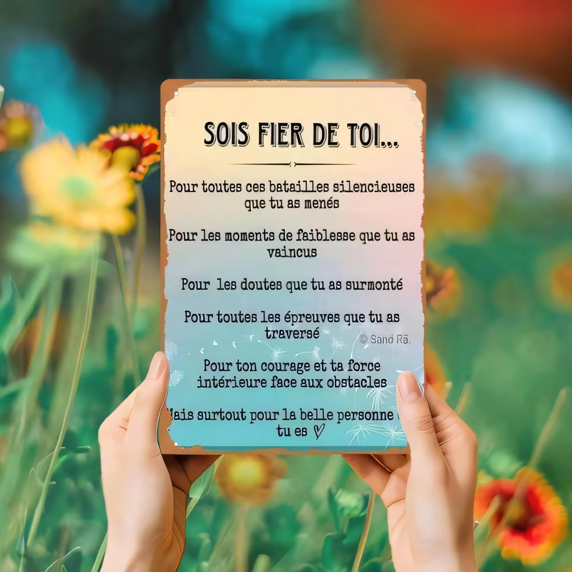 Tin Sign Vintage Garden Sois Fier de Toi Quote Metal Plaque Wall Decor for Bedroom Living Room Inspirational French Typography A