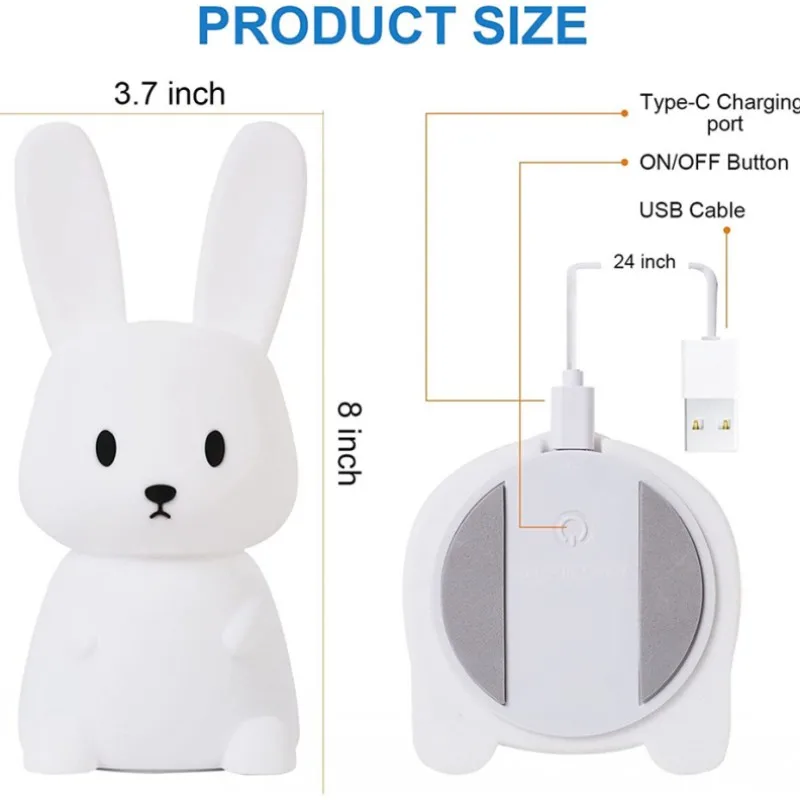 LED Night Light USB Silicone Rabbit Night Lights Cartoon Cute Bunny Lamp For Nursery Girls Boys Toddler Kawaii Room Decor