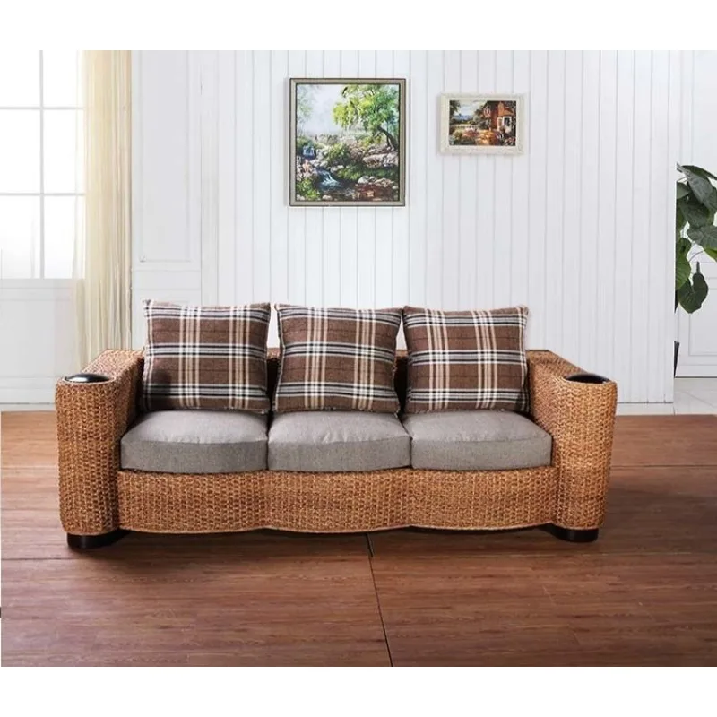 rattan tables and chairs, rattan furniture, double three-person card seat rattan sofa coffee table combination, five-piece guest