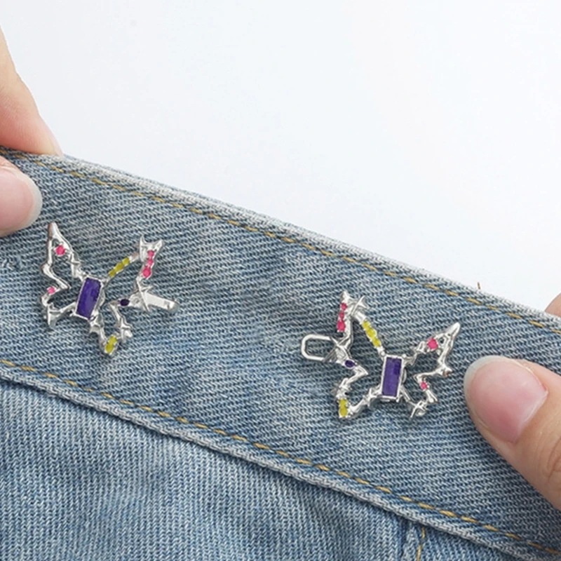 4 Pairs Jeans Button Pins Butterfly Jeans Waist Buckles No Sewing Required Trousers Waist Tightener for Dresses Jeans X3UC