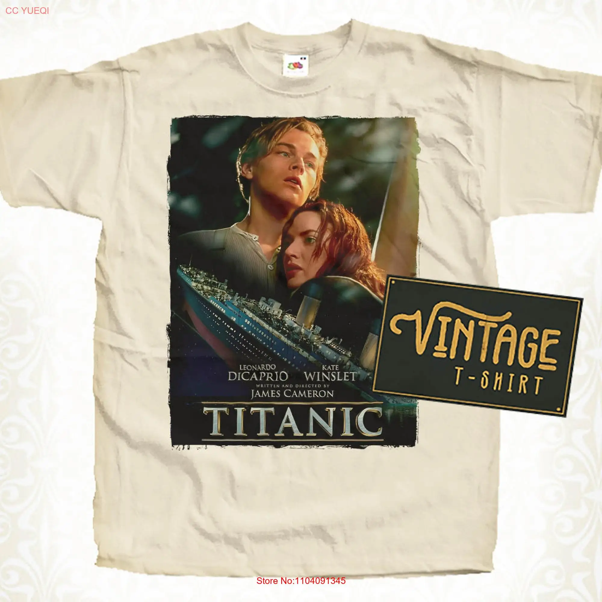 Titanic V8 T Shirt Vintage Natural color Men's DTG Digital Print Sizes S M L XL 2XL 3XL 4XL 5XL long or short sleeves