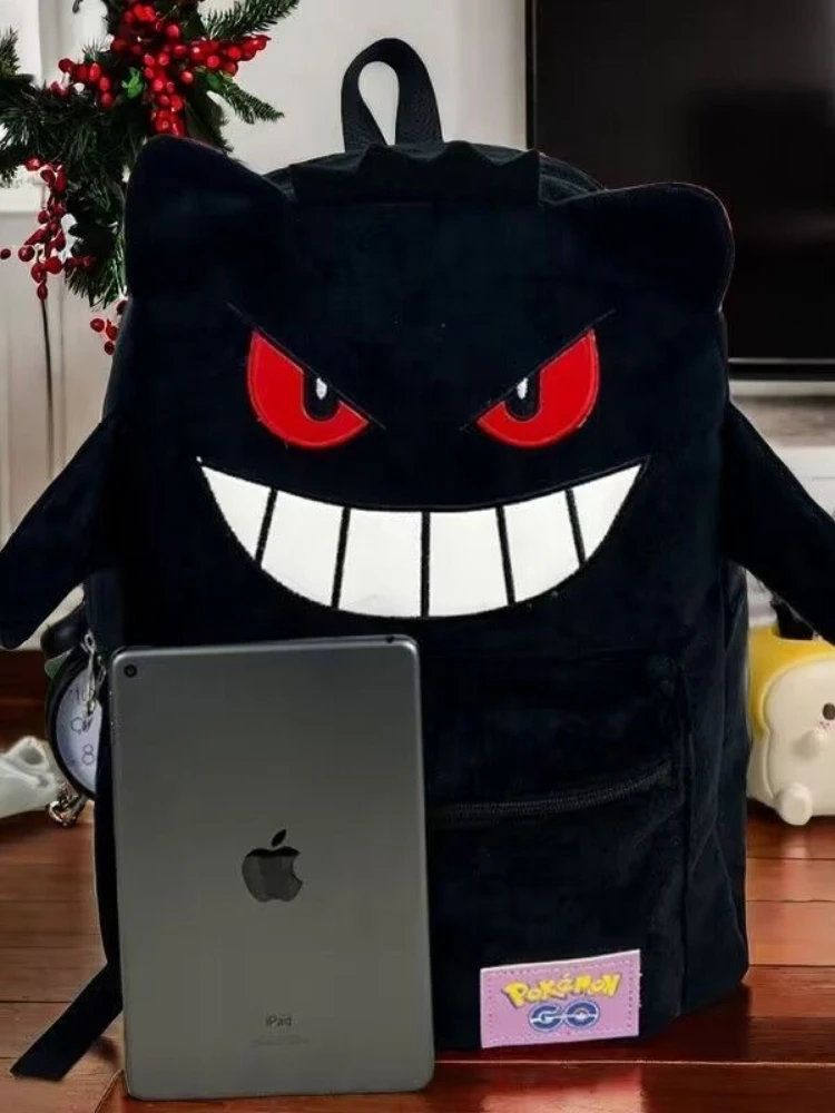 Sanrio Gengar Black Plush Backpack Couple Male Female Student School Bag Cartoon Anime Backpack Large Capacity Mochila Infantil