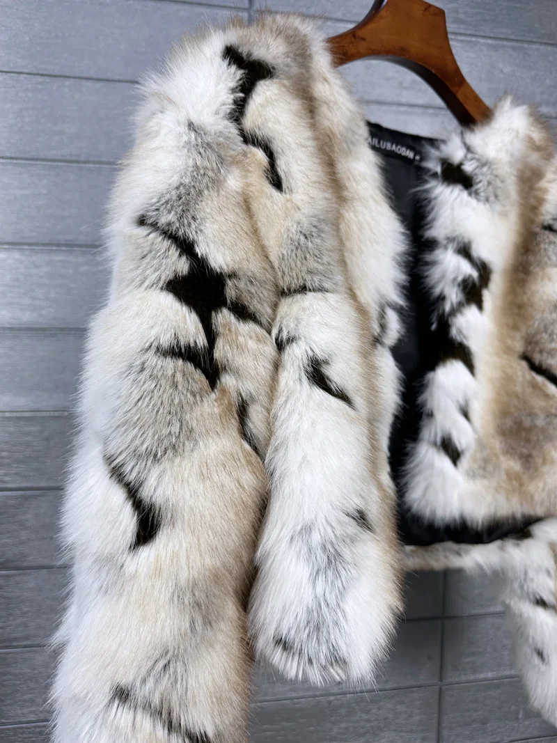 Zadorin inverno recortado jacquard falso casaco de pele de raposa mulher y2k roupas manga longa pele curta casaco falso jaqueta peluda mulher casacos de pele