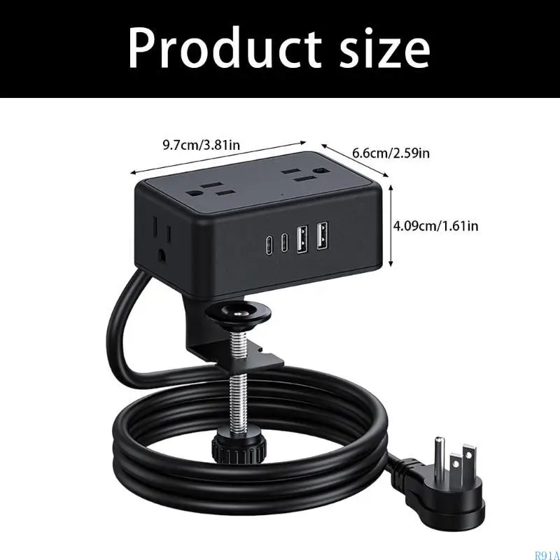 R91A Clamp On Desktop Power Strips 4AC Outputs 4 USB Port Safety #6