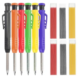 Solid Carpenter Pencil Built-in Sharpener Marking Tool Construction Woodworking Deep Hole Mechanical Pencils School Stationery