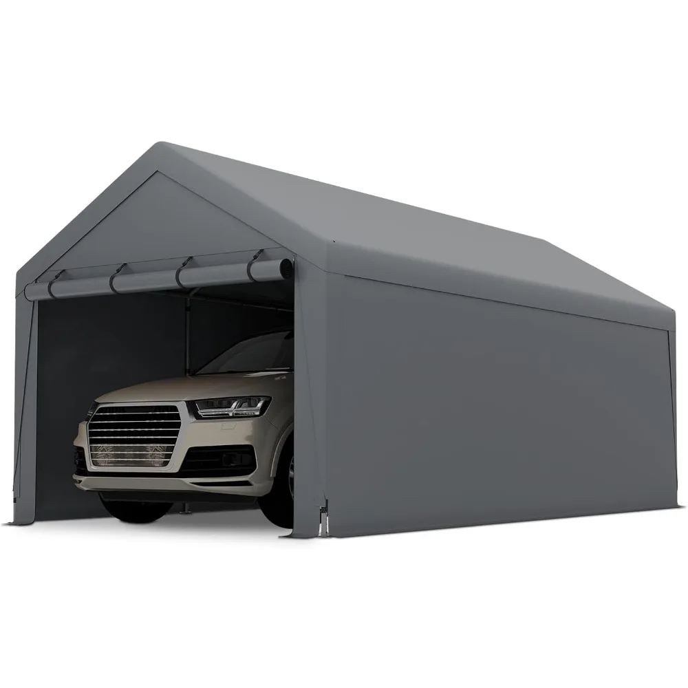 10'x20' Carport Heavy Duty Car Canopy Portable Garage with Roll Up Zipper Door, 180g PE Tarps, W/Side Tarps for Sandbag