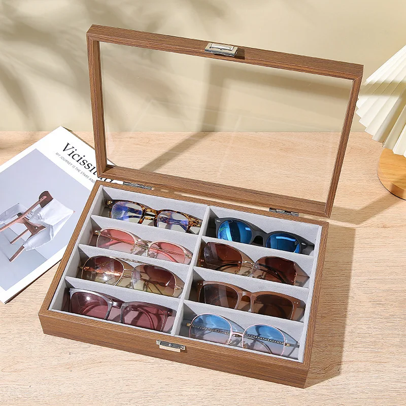 

Black Walnut Pattern Wooden Clear Glasses Storage Case 8 Grids Sunglasses Sunglasses Storage Display Box