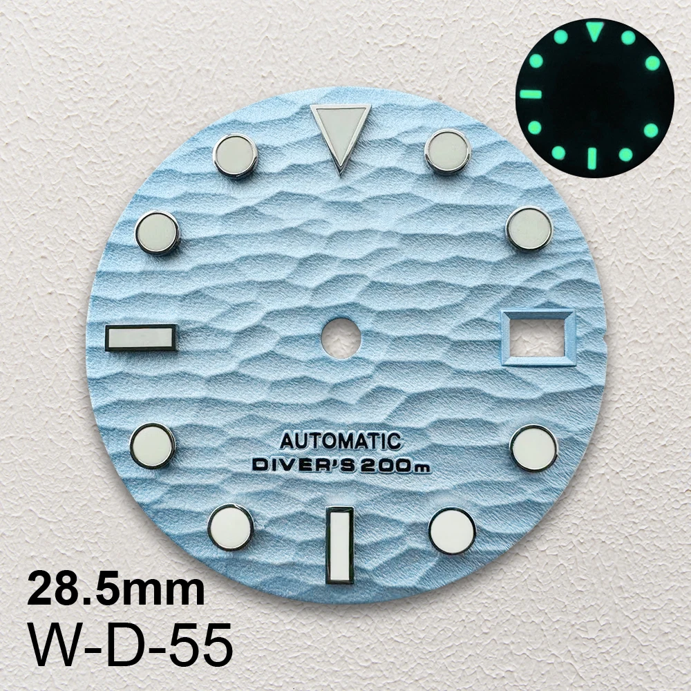 28.5mm S Logo Dial Fit NH35/NH36 Automatic Movement Green Luminous High-Quality 3D Wave Dial Watch Modification Accessories