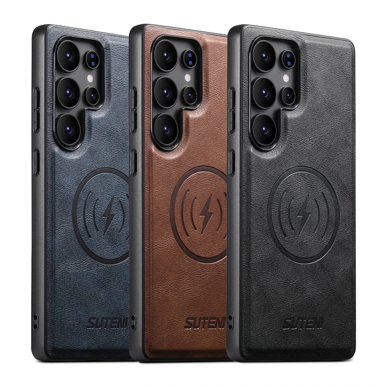 SUTENI Frosted Feel PU-Leder Magnet Wireless Charging Handyhülle für Samsung S25 Ultra S24 S23 S22