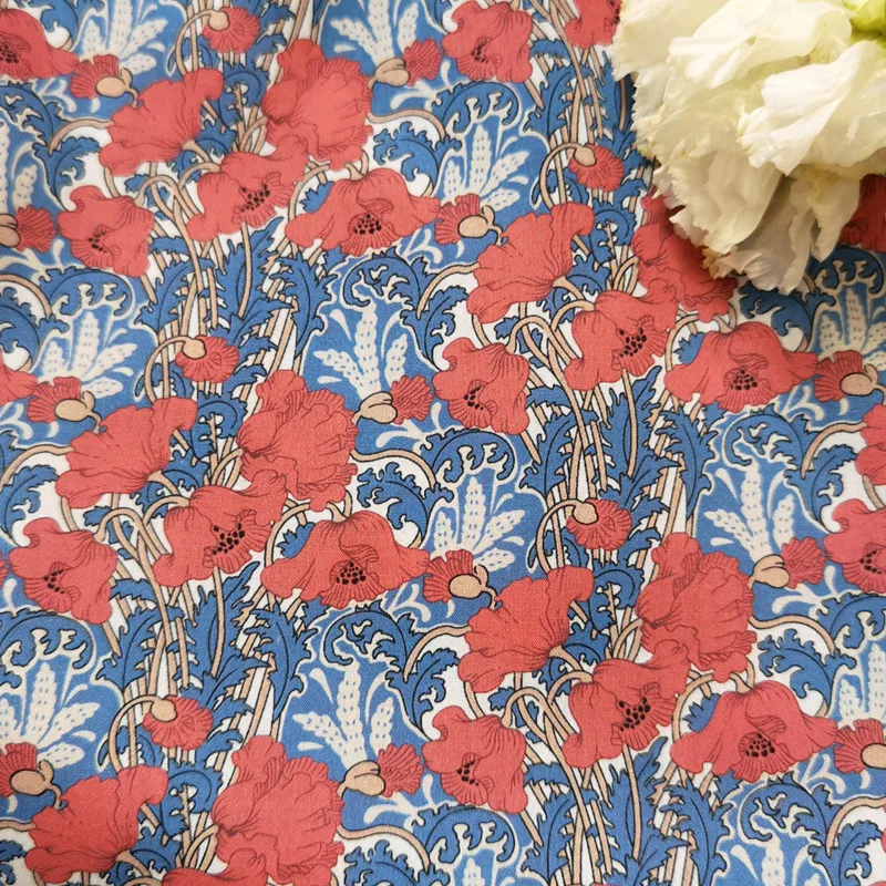 Clementina Red Floral 100% Cotton 80S Like Liberty Fabric Digital Printing For Sewing Cloth Dresses Skirt Kids Designer Poplin