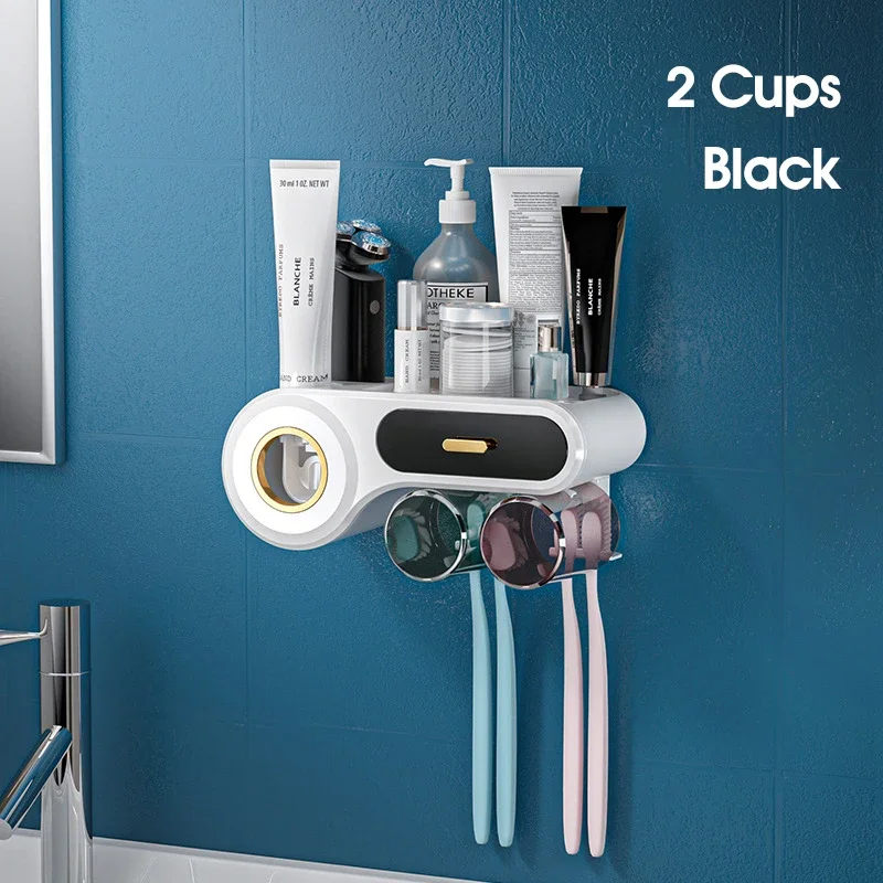 Toothbrush Holder Shelf for Restroom Automatic Toothpaste Squeezer Dispenser Home Punch-free Holder Bathroom Accessories Set