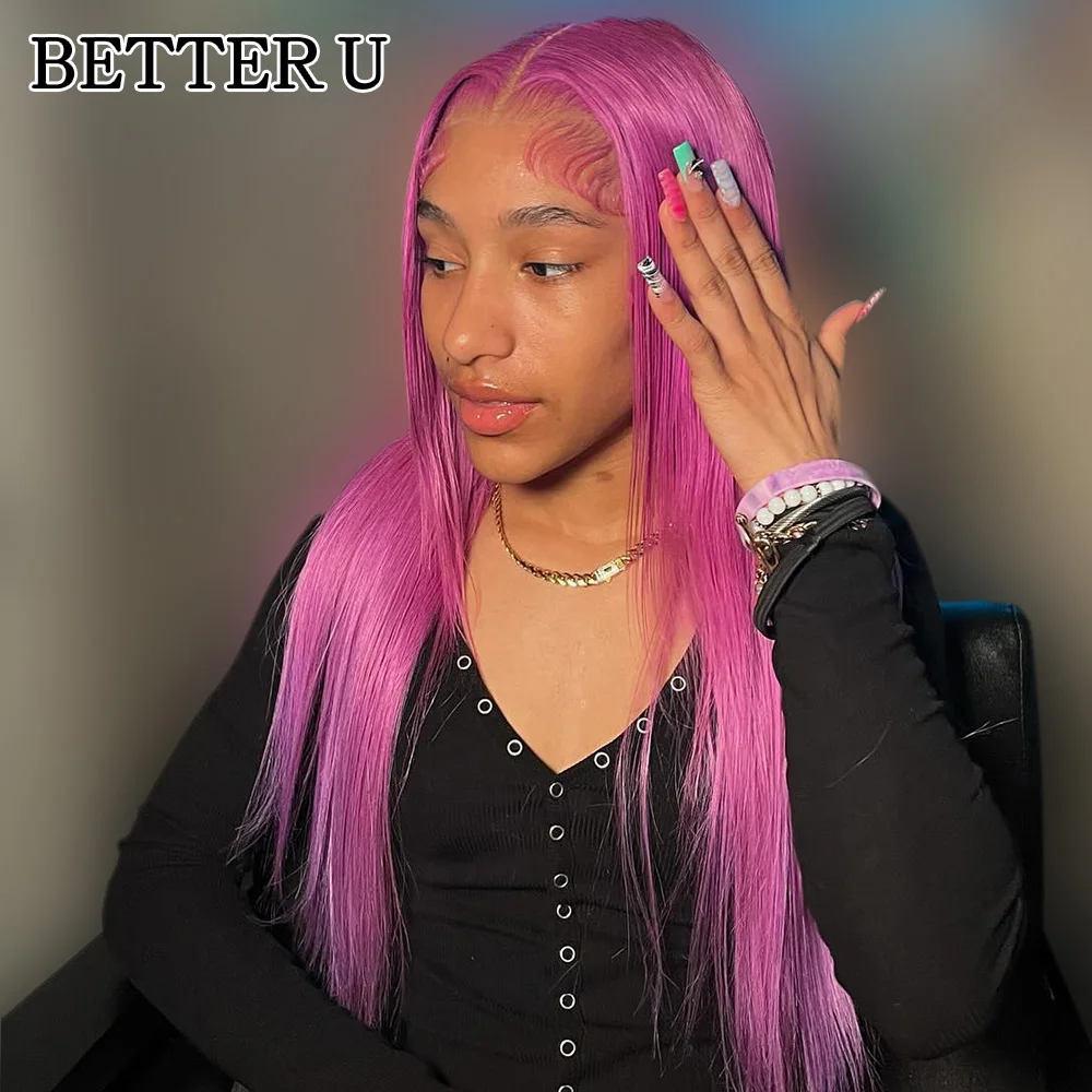 

Purple Pink 13x4 Lace Front Human Hair Wigs Pre-Plucking Colored Blonde Human Hair Wig Light Purple Straight Lace Frontal Wigs