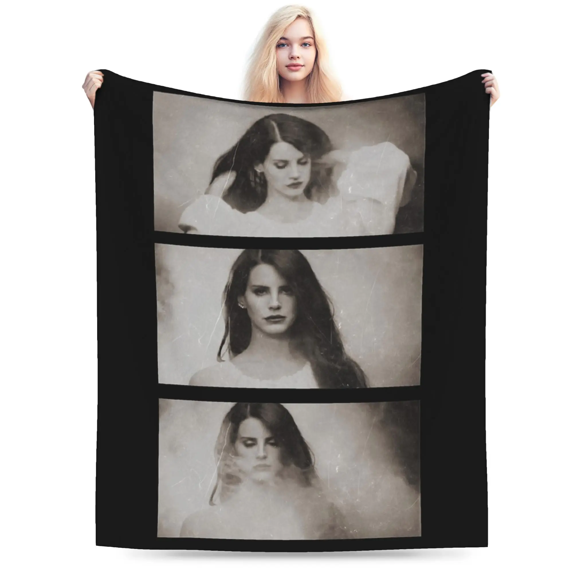 Faces of Lana Del Rey Blankets Flannel Autumn/Winter   Multifunction Warm Throw Blanket for Sofa Office Plush Thin Quilt