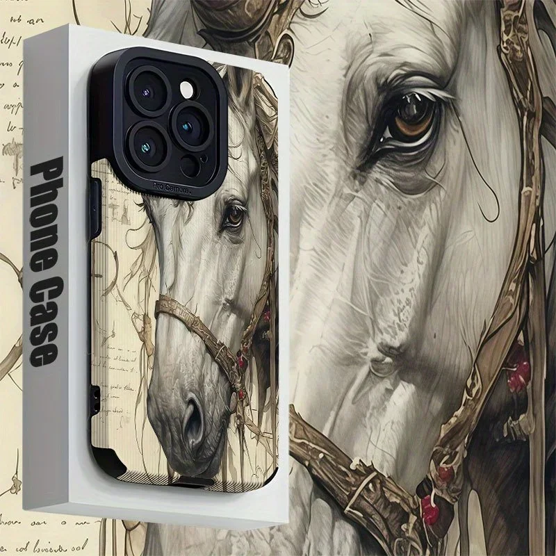 For Samsung S25 Vintage White Horse Sketch Art Design Compatible For Galaxy S25/S24/S23/S22/S21/S20 and A Series Models