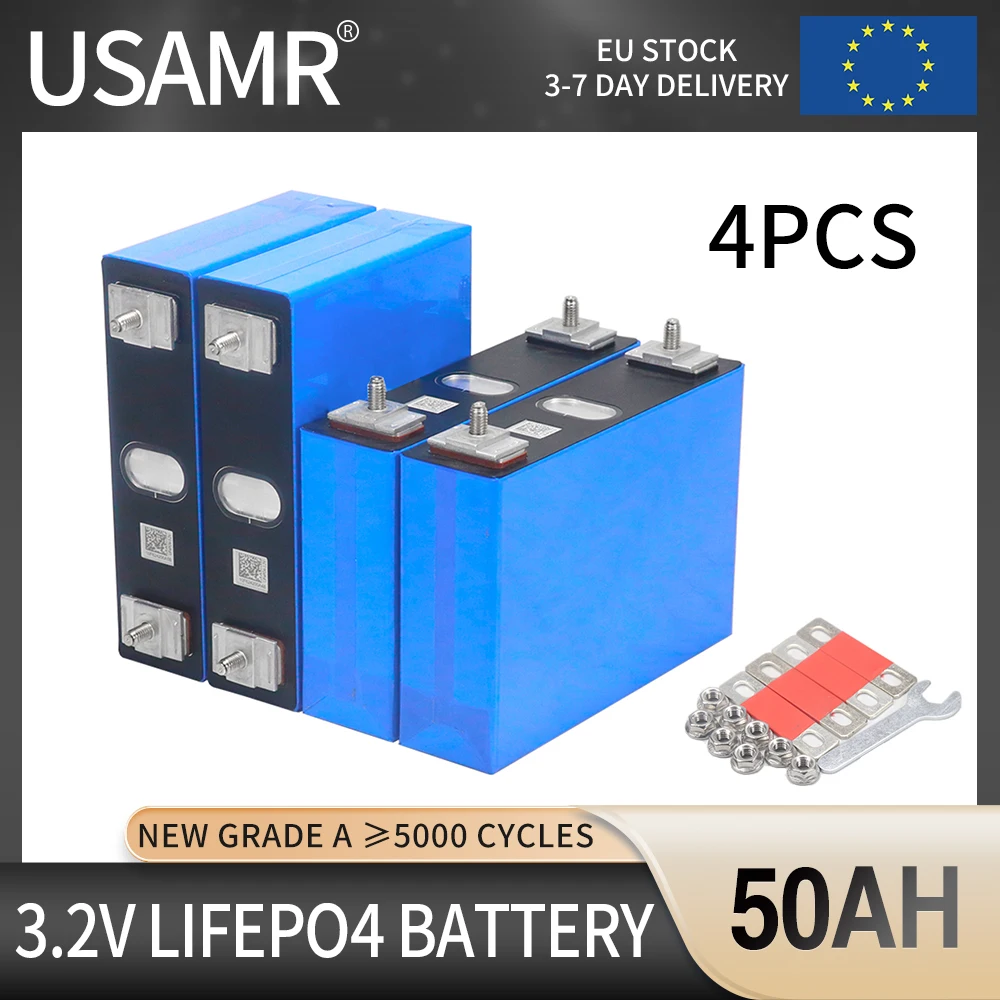 

NEW 4PCS 3.2V 50Ah Lifepo4 Lithium Iron Phosphate Battery Pack DIY 12V 24V 36V 48V 50Ah Grade A Solar Rechargeable Cells