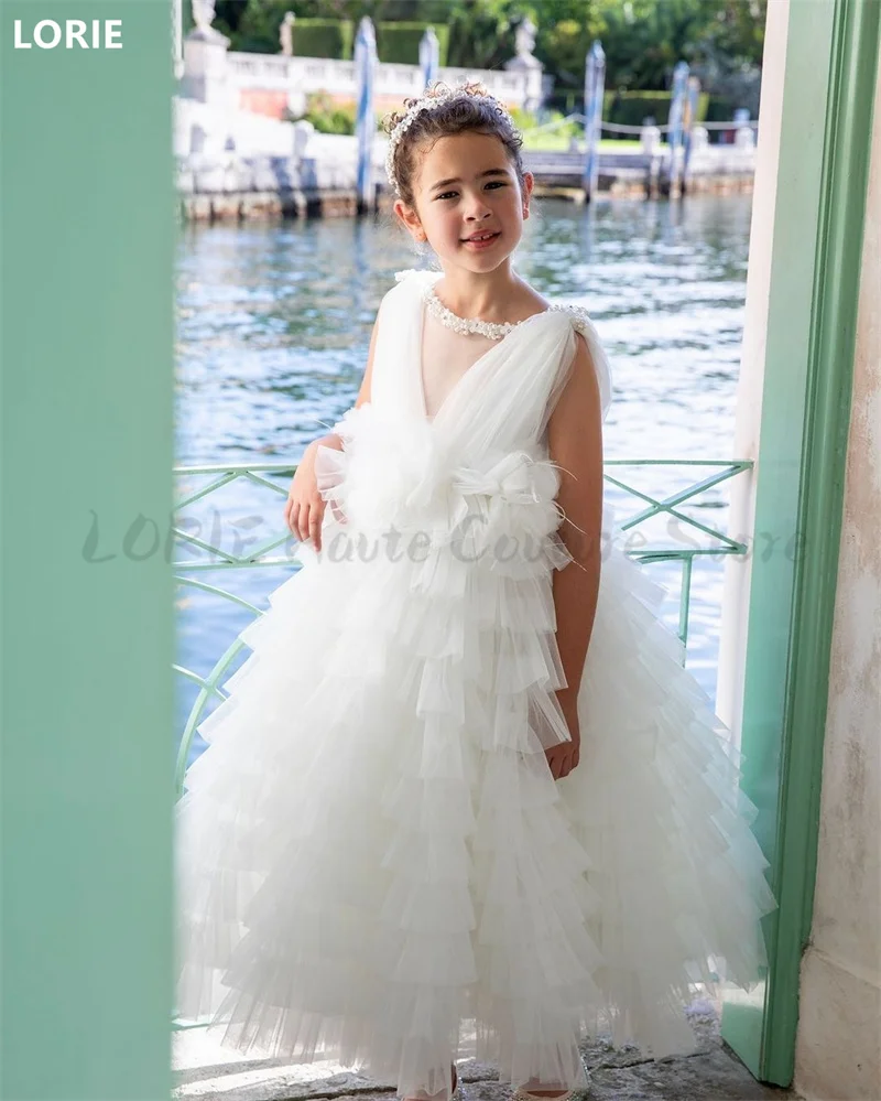 LORIE A-line Flower Girl Dresses Bow Sleeveless Princess Pleats Dress Baby Girl Dresses First Communion Bow Customized