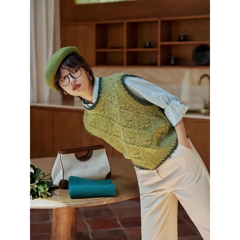 MEXZT Vintage Knitted Vests Women Cropped Sleeveless Sweater Harajuku Korean Waistcoat Streetwear Casual Short Knitwear Pullover