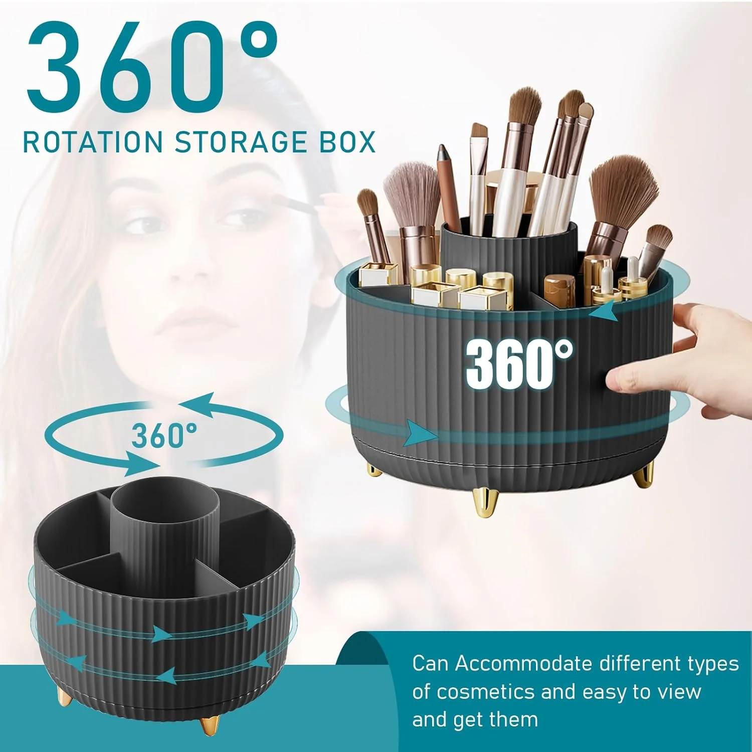 Makeup Brush Holder Organizer,° Rotating Makeup Brush Organizer,5 Slot Make  Brushes Cup for Cosmetics, Nail Polish, Art Supply