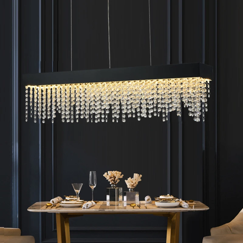 

Modern Rectangle Chandelier Lighting Of Dining Room Gold/Chrome/Black Led Hanging Lamp Creative Home Decor Crystal Kitchen Light
