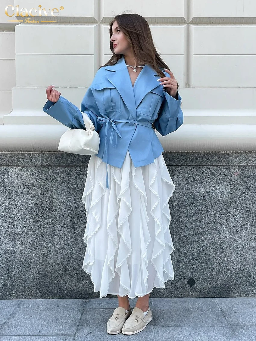 Clacive Fashion Loose White Women Skirt 2027 Casual High Waist Ankle Length Skirt Elegant Classic Ruffles Skirt Female Clothing