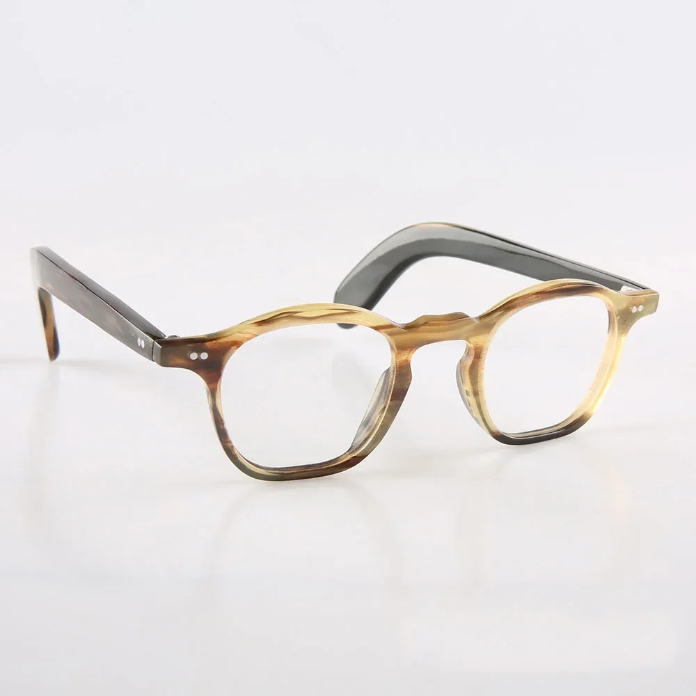 Eyeglass Frames Retro Square Rivets Genuine Natural Horn Handmade Optical Eyewear Myopia Prescription Women's Men Glasses Frames